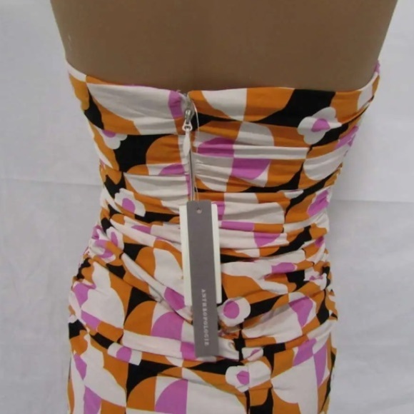 Anthropologie White/Orange/Purple/Black Neutr Mot Strapless Ruched Dress XXS NWT - Picture 8 of 11